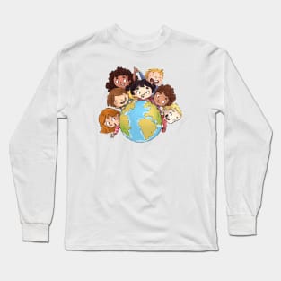 Niños con planeta Tierra Long Sleeve T-Shirt